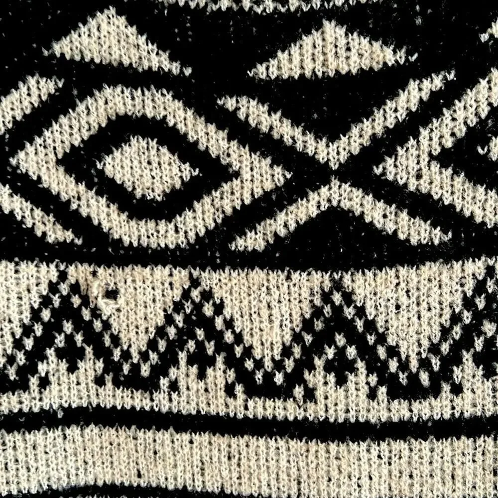 No Boundaries Black and Tan Geometric Y2K Aztec Print Long Open Front Cardigan L